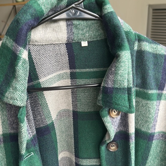 Green and Blue Flannel Button Down Jacket - Picture 2 of 4